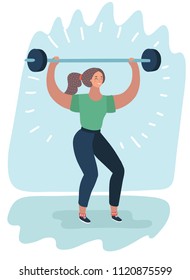 Vector cartoon illustration of Woman with Barbell. Fit Girl. Healthy Lifestyle. Exercise workout.