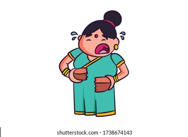 Vector cartoon illustration of woman is crying. Isolated on white background.