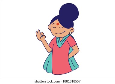 Vector cartoon illustration. Woman is giving an okay sign. Isolated on white background.