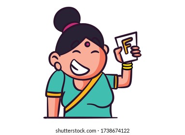 Vector cartoon illustration of woman is happy. Isolated on white background.