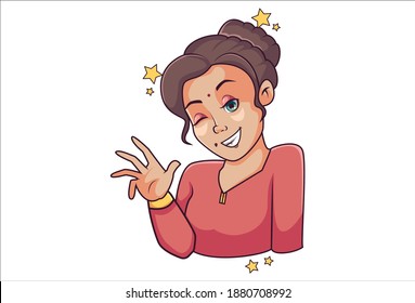 Vector cartoon illustration. Woman is making the eye. Isolated on white background.