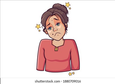 Vector cartoon illustration of a woman is sad. Isolated on white background.