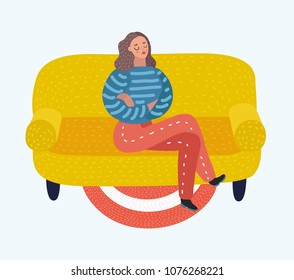 Vector cartoon illustration of woman sit on the sofa. Self love and narcissism concept.