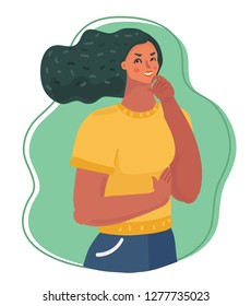 Vector cartoon illustration of woman thought of idea, plan.