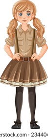 A vector cartoon illustration of a woman wearing a suspenders outfit