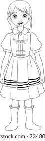 Vector cartoon illustration of a woman wearing traditional German Bavarian clothing