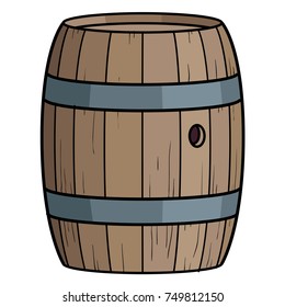 vector cartoon illustration of a wooden barrel with iron hoops