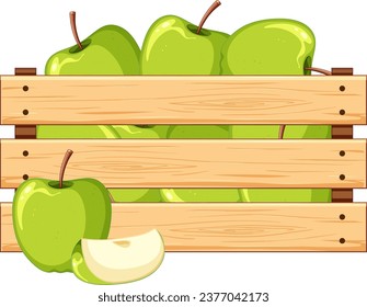 A vector cartoon illustration of a wooden crate filled with apples, isolated on a white background