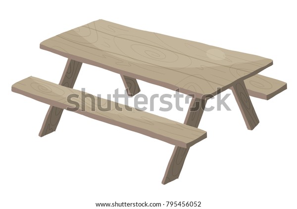 Vector Cartoon Illustration Wooden Picnic Table Stock Vector (Royalty