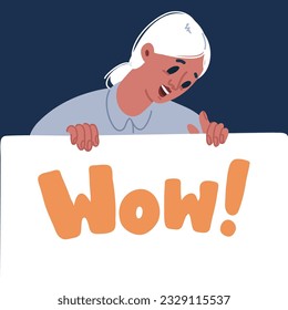 Dibujo vectorial de Wow en una pancarta. Mujer Maravilla