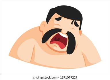 La ilustración vectorial de un luchador está llorando. Aislado sobre un fondo blanco.