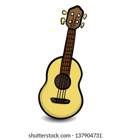vector cartoon, illustration of yellow - brown ukulele / isolated on white background.
