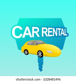 Vector cartoon illustration of yellow car with CAR RENTAL label