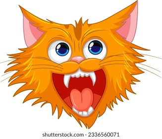 A vector cartoon illustration of a yellow, ferocious cat isolated on a white background