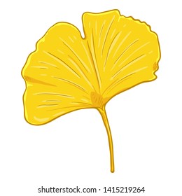 Vector Cartoon Illustration - Yellow Leaf of Ginkgo Tree