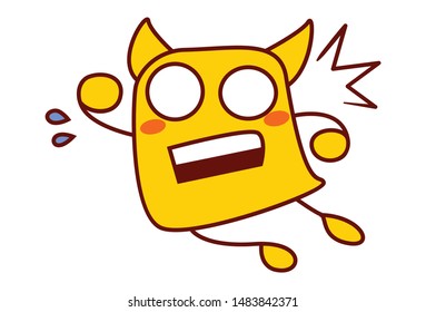 Vector cartoon illustration of yellow monster is frightened. Isolated on white background.