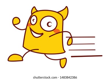 Vector cartoon illustration of yellow monster is running. Isolated on white background.