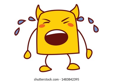 Vector cartoon illustration of yellow  monster is crying. Isolated on white background.