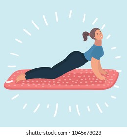 Vector cartoon illustration of young beautiful yoga woman posing. Female character on white background.