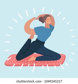 Vector cartoon illustration of young beautiful yoga posing. Female character on white background.