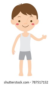 Vector cartoon illustration of young boy in underwear isolated against white background