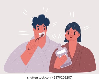 Caricatura vectorial Ilustración de una pareja joven que junta dientes