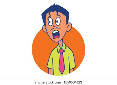 Ilustración de dibujos animados. El joven está impactado. Aislado sobre fondo blanco.