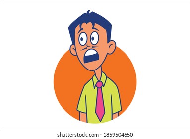 Vector cartoon illustration. Young man is confused. Isolated on white background. 