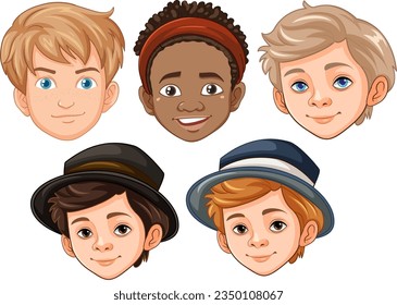 Dibujo vectorial de un joven con diferentes rostros raciales
