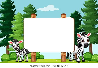 Dibujo vectorial de una cebra con un borde de fondo forestal