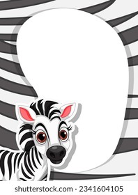 A vector cartoon illustration of a zebra with a patterned border