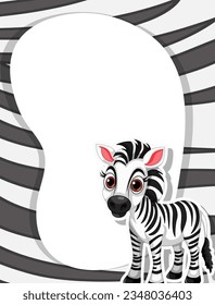 A vector cartoon illustration of a zebra with a patterned border