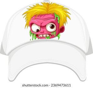 A vector cartoon illustration of a zombie character screening on a hat