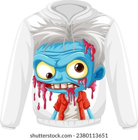 A vector cartoon illustration of a zombie character on a hoodie