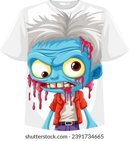 A vector cartoon illustration of a zombie character on a t-shirt