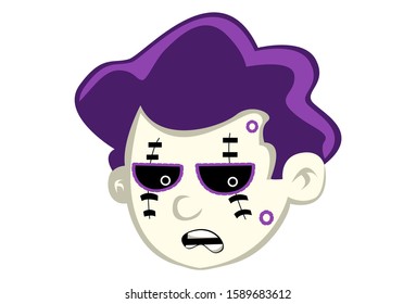 Vector cartoon illustration of zombie face. Isolated on white background.