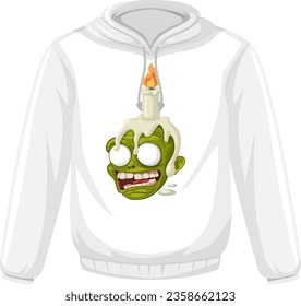 A vector cartoon illustration of a zombie skull with a candle, perfect for a secret spell screening on a hoodie