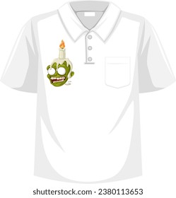 Vector cartoon illustration of a zombie skull with a candle for secret spell screening on a polo shirt