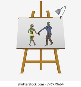 Vector cartoon illustration of zombies. Freaky man and woman characters hand drawn