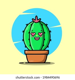 Dibujos de dibujos animados vectores de cactus verdes con emociones alegres y amorosas. Colección de personajes de emociones divertidas para los niños. Personajes fantásticos.  
