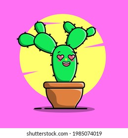 Vector cartoon illustrations of green cactus with happy and making love emotions. Funny emotions character collection for kids. Fantasy characters. 