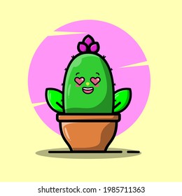 Vector cartoon illustrations of green cactus with happy and making love emotions. Funny emotions character collection for kids. Fantasy characters. 