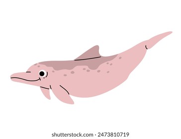 Vector ilustraciones de dibujos animados de delfín jorobado sobre un fondo blanco. Icono de delfín. Mundo submarino, océano, habitantes submarinos.