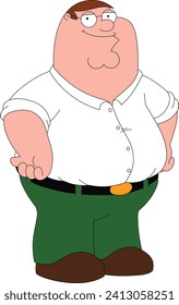 Vector cartoon illustrations of the Peter Griffin character from the Family Guy cartoon are suitable for kids' cartoon coloring books, printing, and various design purposes.Cartoon vector Eps 10