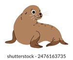 Vector cartoon illustrations of sea lion on a white background. Flat cute icon of sea lion . Underwater world, ocean, underwater inhabitants.