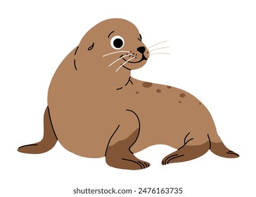 Vector cartoon illustrations of sea lion on a white background. Flat cute icon of sea lion . Underwater world, ocean, underwater inhabitants.