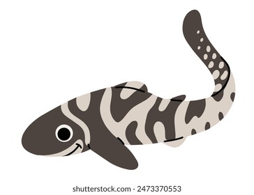 Vector cartoon illustrations of zebra shark on a white background. Flat cute icon of shark. Underwater world, ocean, underwater inhabitants.