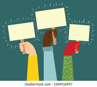 Vector cartoon illustratioon of hands holding plate. Presidential Election Voting Poster. Vector flat cartoon illustration for news, infographics, banners design