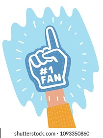 Vector cartoon illustraton of color fan foam hand with up finger on human hand.