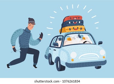 Vector cartoon illustrion of Car Insurance and Theft.